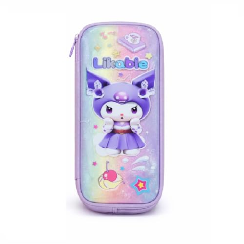 Image of Kids Cute Cartoon Printed Hard Case Pencil Pouch with Zipper Large Capacity School Stationery Organizer Box for Girls Durable Glitter Pen Pencil Case Storage Bag