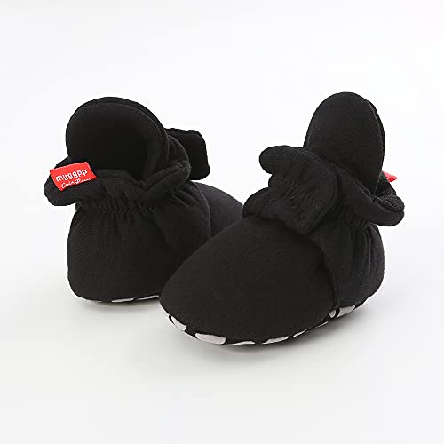 Baby Boys Girls Booties Non Skid Soft Sock Cotton Boots Infant Slippers Newborn First Walker Crib Shoes Black 12CM4
