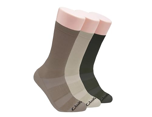 Clarks Men's Casual Half Cushion Crew Sock with Air Channel 3 Pair, Khaki/Stone/Olive, Men's 7-12 Shoe