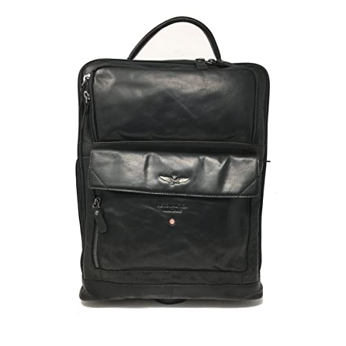 Zaino porta PC Aeronautica Militare in vera pelle, interno in poliestere con trama a righe verticali e accessori color canna di fucile. La particolare lavorazione del pellame conferisce al prodotto un gusto affascinante ed intramontabile, tipico dello stile vintage.
