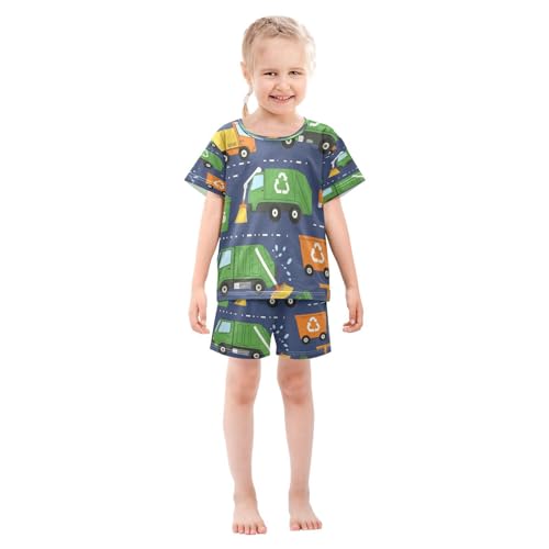 Pajama Sets Short Sleeve Recycling Trucks and Equipment Soft Cotton Summer Sleepwear 2 Piece PJS Size 5-14T4