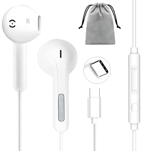 USB C Headphones for iPhone 16, Type C Wired Earbuds with Mic & Volume Control, HiFi Stereo Noise...