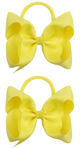 Image of Xansema 2Pcs 6 Inches Ribbon Baby Girls Headbands Infant Elastic Hairbands Large Cheer Bow Hair Band Accessories for Child Toddlers Girls (Yellow)