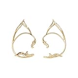 Azusa Sun Gothic Elf Ear Cuffs Fairy Earrings for Women Hollowed Cute Flower Blue Gradient Mermaid Cat Ear Wrap Exquisite Elf Wings Ear Clips Bridal Earrings Cosplay Party Jewelry - 1 pair gold1