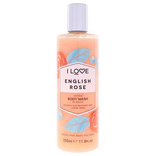 I Love English Rose Scented Body Wash, Rich & Creamy Foam Which Contains Natural Fruit Extracts, Includes Pro Vitamin B5 For Moisturised & Silky Smooth Skin, CrueltyFree & VeganFriendly 350ml