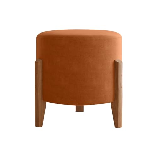 Puff Londres Veludo Suede Premium Terracota Pés Madeira Maciça Thor