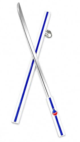 Image of Anime Katana Sword, Demon Slayer Inspired Cosplay Prop, Stainless Steel Blade, Gold Finish, 30 cm (White & Blue)
