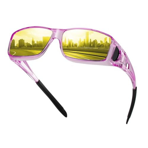 Image of HAOLOTA Night Vision Driving Over Glasses, Polarized Nighttime Glasses Men Women Anti Glare Yellow Tinted Lens