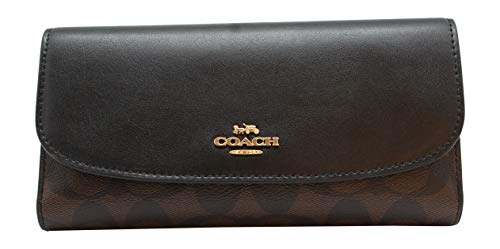 Coach Signature Leather-Trim Checkbook, Brown Black, Medium