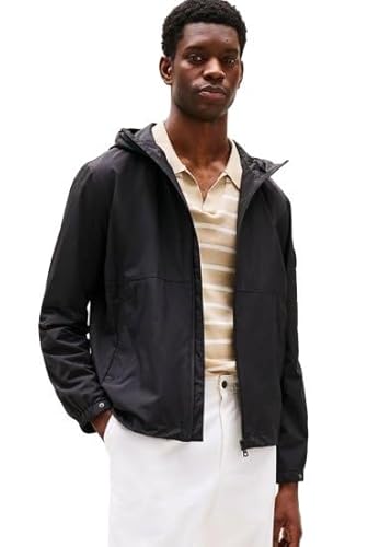 Tommy Hilfiger Herren Windbreaker Jacke Branded Hooded Sportlich, Schwarz (Black), XXL