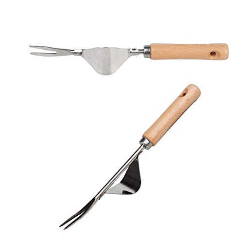 Foto von Tangger 2 STK Hand Weeder Jäter Werkzeug Gartengerät Edelstahl Unkrautstecher Unkrautjäter Wurzeljäter mit Naturholzgriff zum Jäten Ihres Gartens