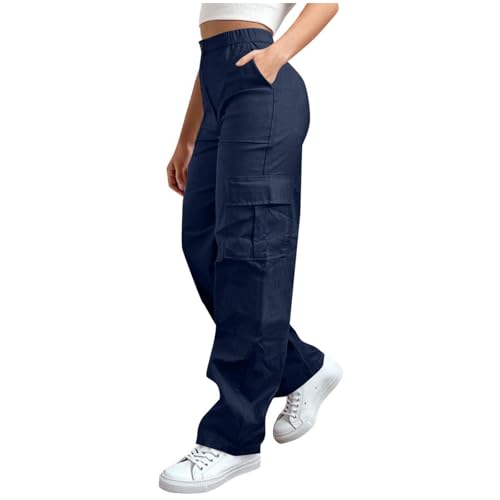 MaMiDay Baggy Cargo Pants for Women High Waisted Open Leg Pants Lightweight Hiking Streetwear Fashion Outfits with Pockets Blue
