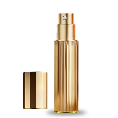 Travel Perfume Atomiser, 5ml Leak Proof Empty Perfumes Dispenser Portable and Refillable Mini Perfume Spray Bottles with Men and Women for Purse Handbag Pocket and Luggage, Gold