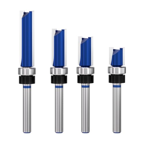 APIELE Lot de 4 fraises à affleurer à tige de 6 mm - Roulement à billes - Fraise à copier - Outil de coupe pour bois