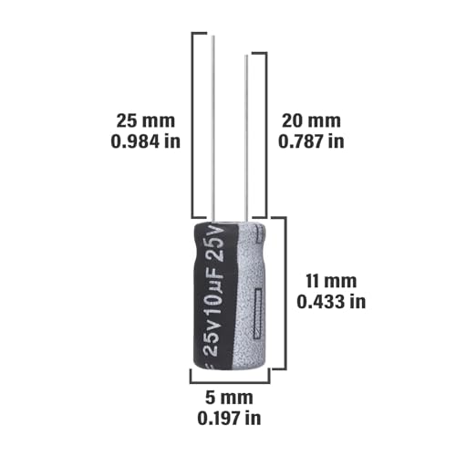 ALLECIN 10uF 25V Electrolytic Capacitor 5x11mm 10 uF MFD 25 Volt 0.2x0.43in Aluminum Capacitors (Pack of 15)