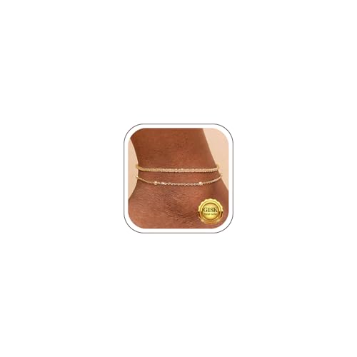 Image of Kenivira Sterling Silver Ankle Bracelets for Women,Gold Dainty Layered Waterproof Anklet for Women, Anklet Set Stackable Beach Gift Adjustable Size