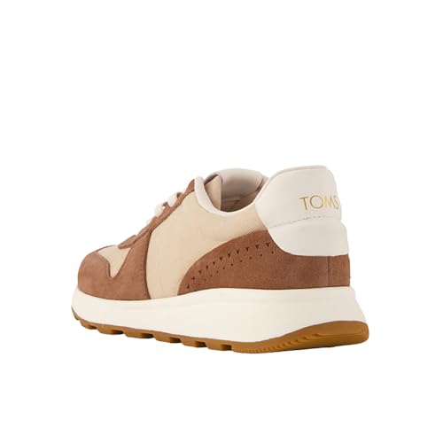 TOMS Women's Trvl Lite Retro Runner Sneaker, Suede and Textile Upper, Water Repellent, Stretch Laces, CloudBound Insole, Brown Sugar Vintage Twill/Suede/Perf, 8
