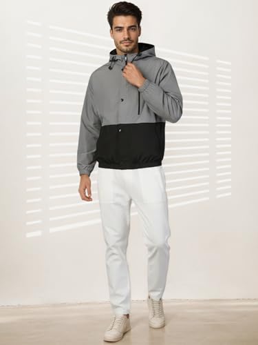 Image of CHKOKKO Sunscreen Jacket for Men Windcheater Hooded Zipper Sports Jacket | UV Protection | Sun Protective | Lightweight Water Resistant | Riding Biker | Outdoor Travel Gym Running