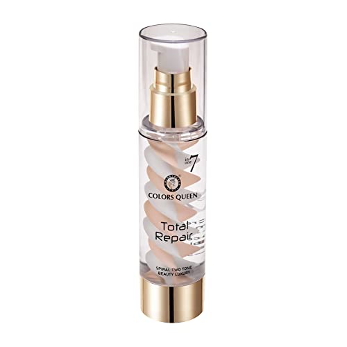 Image of Colors Queen 7-in-1 Total Repair Liquid Foundation 50g 02 Beige Full Coverage Oil-Free Primer Concealer Moisturizer CC Cream & Colors Queen 4-in-1 Multifunctional Makeup Brush Set Soft Bristles