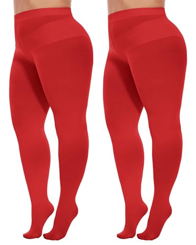 Image of Citystl 2 Pack Plus Size Tights for Women, 80D Opaque Control Top Pantyhose