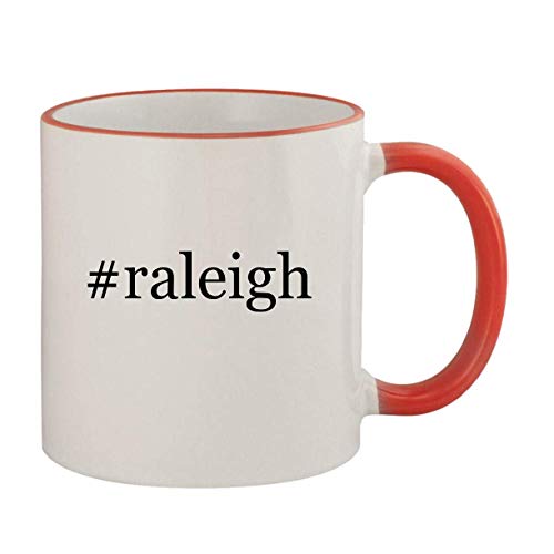 #raleigh - 11oz Ceramic Colored Rim & Handle Coffee Mug, Red