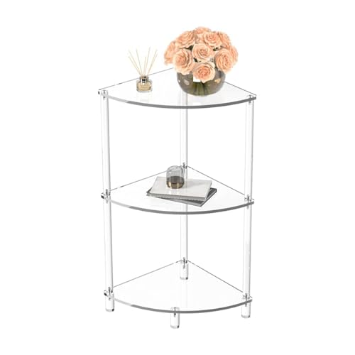 3 Tier Corner Table, Acrylic Wall Side Table, Multifunctional Storage Shelf with Tempered Glass Support, rn End for Bedroom Bathroom Li Room, Space - Image 6