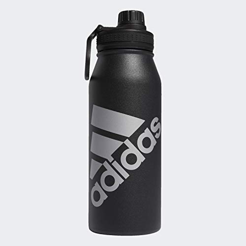 Adidas 1 Liter (32 Oz) Water Bottle, Hot/Cold Double-Walled Insulated 18/8 Stainless Steel, Black/Silver Metallic, One Size #TOP5