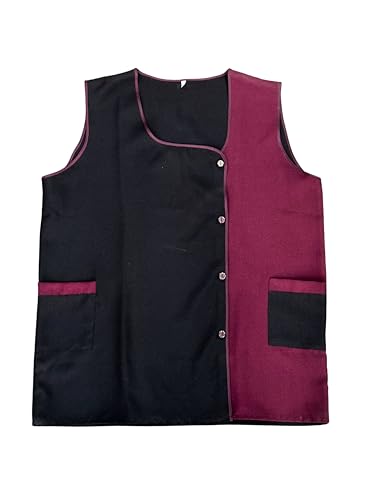 Victory KAIXUAN – DELANTAL CHALECO – DELANTAL LIMPIEZA SEÑORA BICOLOR – UNIFORME DE SERVICIO DOMÉSTICO Y LIMPIEZA SANIDAD MÉDICO HOSTELERÍA – SERIE 630 (Negro Granate,  1 7, M)