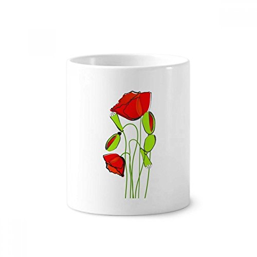 Gobelet céramique fleurs rouges motif pavot abstrait pour pinceaux