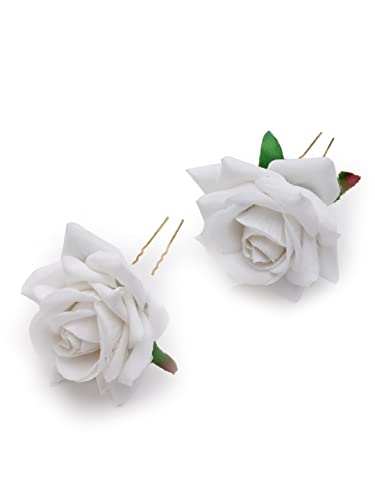 Image of Vogue Hair Accessories Light Weight Red and White Rose Flower Bun Maker Juda Pins Hair Accessories (4 Hair Pins) (Red & White)
