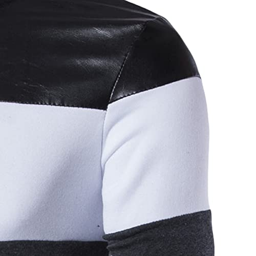 Maiyifu-GJ Men Lightweight Full Zip Bomber Jacket Faux Leather Patchwork Zipper Jacket Casual Vintage Slim Fit Track Jackets4