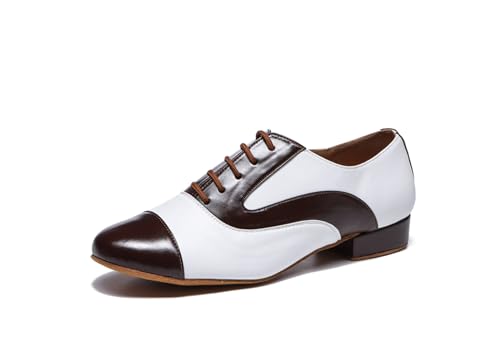 ZHCRCfirm Men's Leather Round Toe Dancing Shoes for Latin Waltz Tango Ballroom Professional Dance Shoes YCL534 Coffee/White US 12