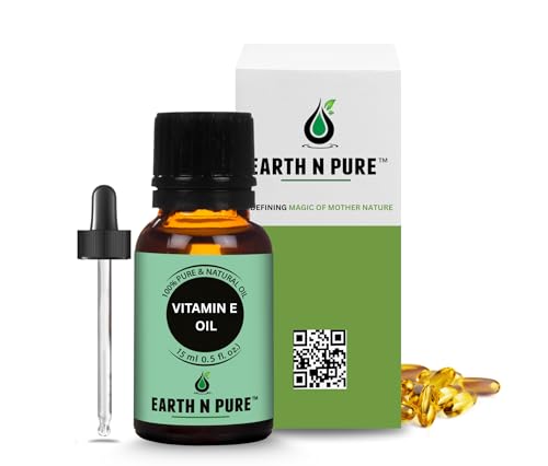 Image of Earth N Pure Vitamin E Oil Therapeutic Grade for Skin, Hair and Nails with Glass Dropper 15 ml