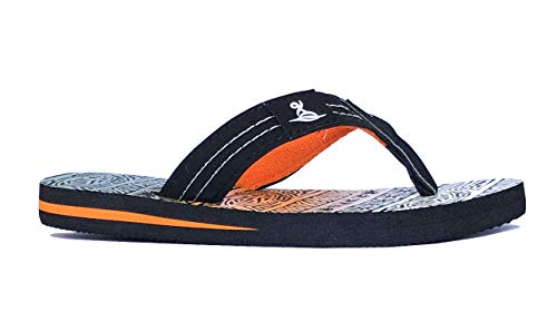 Redvolution New Kids' Tribal Pattern Tropical Print Beach Sandals Boys' Bali Flip-Flop (4, Black/Orange, Numeric_4) #TOP2