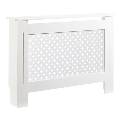 Toboli Cubreradiador Blanco 112 x 19 x 82 cm Estilo Oxford diseño Decorativo Compacto Protector radiador para salón Pasillo niños Mascotas Mueble embellecedor calefacción hogar Interior