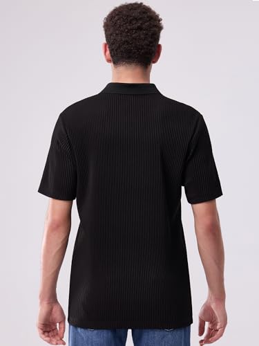 Polo para hombre de manga corta con tejido acanalado texturizado y botones, ideal casual para verano, trabajo y vacaciones miniatura 3