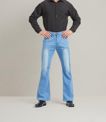Image of Men's Relaxed Vintage 60s 70s Bell Bottom Stretch Fit Classic Comfort Flared Flares Retro Leg Disco Denim Jeans Pants