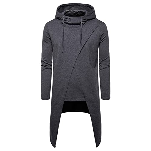 DGHM-JLMY Men's Irregular Long Hooded Pullover Long Length Cloak Cotton Blend Pullover Cape Cloak Asymmetric Hem Hoodie