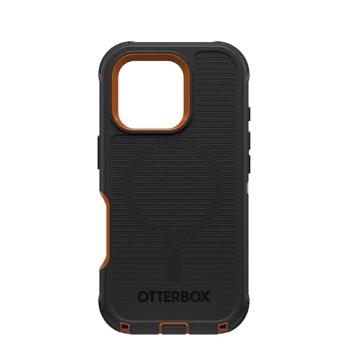 Image of OtterBox iPhone 16 Pro (Only) Defender Series MagSafe Case - Iron Eclipse (Black & Orange) - Built-in Magnets - Screenless - Rugged & Durable - with Port Protection