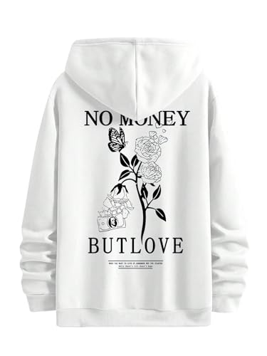 Men's Floral Hoodies Pullover Letter Graphic Long Sleeve Drawstring Casual Hooded Sweatshirts