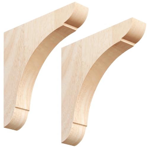 Image of Vercraft 2 Pcs Wood Corbels Wooden Shelf Brackets, Unfinished Paintable Bracket with Hanging Hook for Doorway Countertop Kitchen Cabinet Book Shelves, Rubber Wood (12 x 12 x 1.75 Inches)