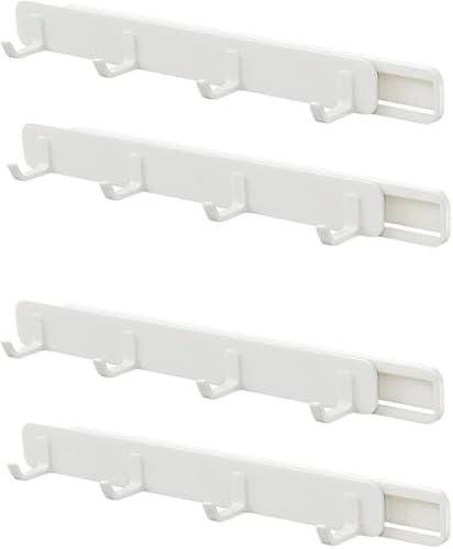 壁掛けフック 壁掛けハンガー 4連 引き出し隙間スライドフック 強力粘着 隠せる スライド フック タオルフックラック ウォールハットフック バスタオルハンガー 壁に取り付け 小物フックラック 穴あけ不要 省スペース 戸棚/冷蔵庫/洗濯機/バスルーム (4