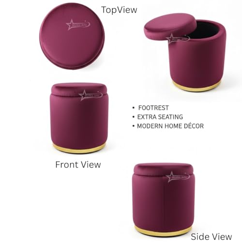 Image of Velvet Round Single Strip Ottoman Office Stool Foot Rest Stool Velvet Fabric Padded Seat Pouf Ottoman 16 X 16X 19 inch, in Round Shape for Living Room Pink
