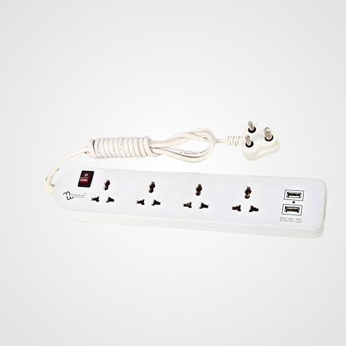 Image of MULTYBYTE 4 Socket 2 USB Port Outlet Extension Board, High Speed, Fast Charging- Power Strip, Surge Protector, 4M Cable Shockproof Fire-Retardant, Multipurpose Use Spike for Home & Office