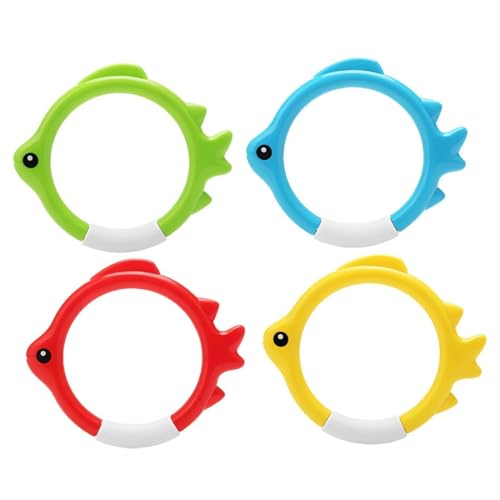 YIPFEN 4 pièces Anneaux de Plongée Colorés, Jouets de Piscine pour Entraînement sous-Marin, Jouet Enfant Piscine, Anneaux en Forme de Poisson, pour les...