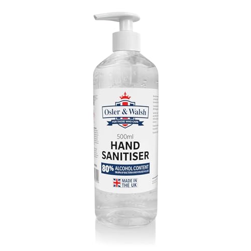 Image of Osler & Walsh 80% HOSPITAL GRADE Alcohol Hand Sanitiser Gel | 500ml Bottle with Pump | NEW EVEN BETTER FORMULA | Also suitable for non-medical environments | Top Quality LUXURY FEEL, with moisturisers