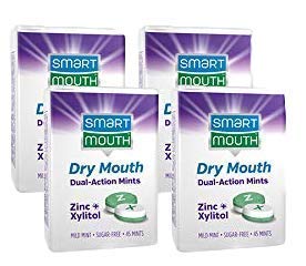 SmartMouth Dry Mouth Relief Mints with Smart-Zinc, Moisturizes and Freshens Breath, Sugar Free, 45 ct each, 4 Pack