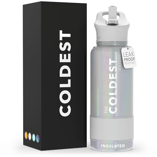 Coldest Insulated Water Bottle with Straw Lid - Stainless Steel Metal Thermos for Men & Women (Supernova Silver Glitter, 32 oz)