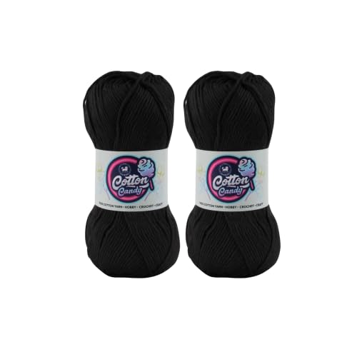 Image of NESTNHAVEN Cotton Candy 100% Cotton Yarn - (100g, 185 Meters) - Luxury Yarn for Crochet, Amigurumi, Embroidery, Toys, Garments, Flowers and Hobby, Projects. (Black) | (200 Gm)