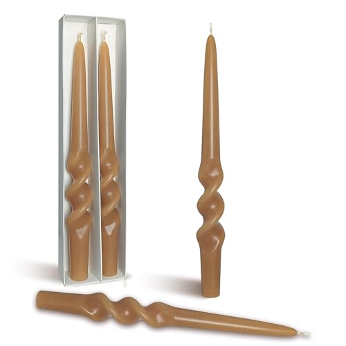 Image of Twisted Taper Candle Smokeless Brown Spiral Candlesticks 9.5 Inch Unscented Handmade Dinner Candles for Holiday Wedding Party Home Decoration Seasons 2 Pcs